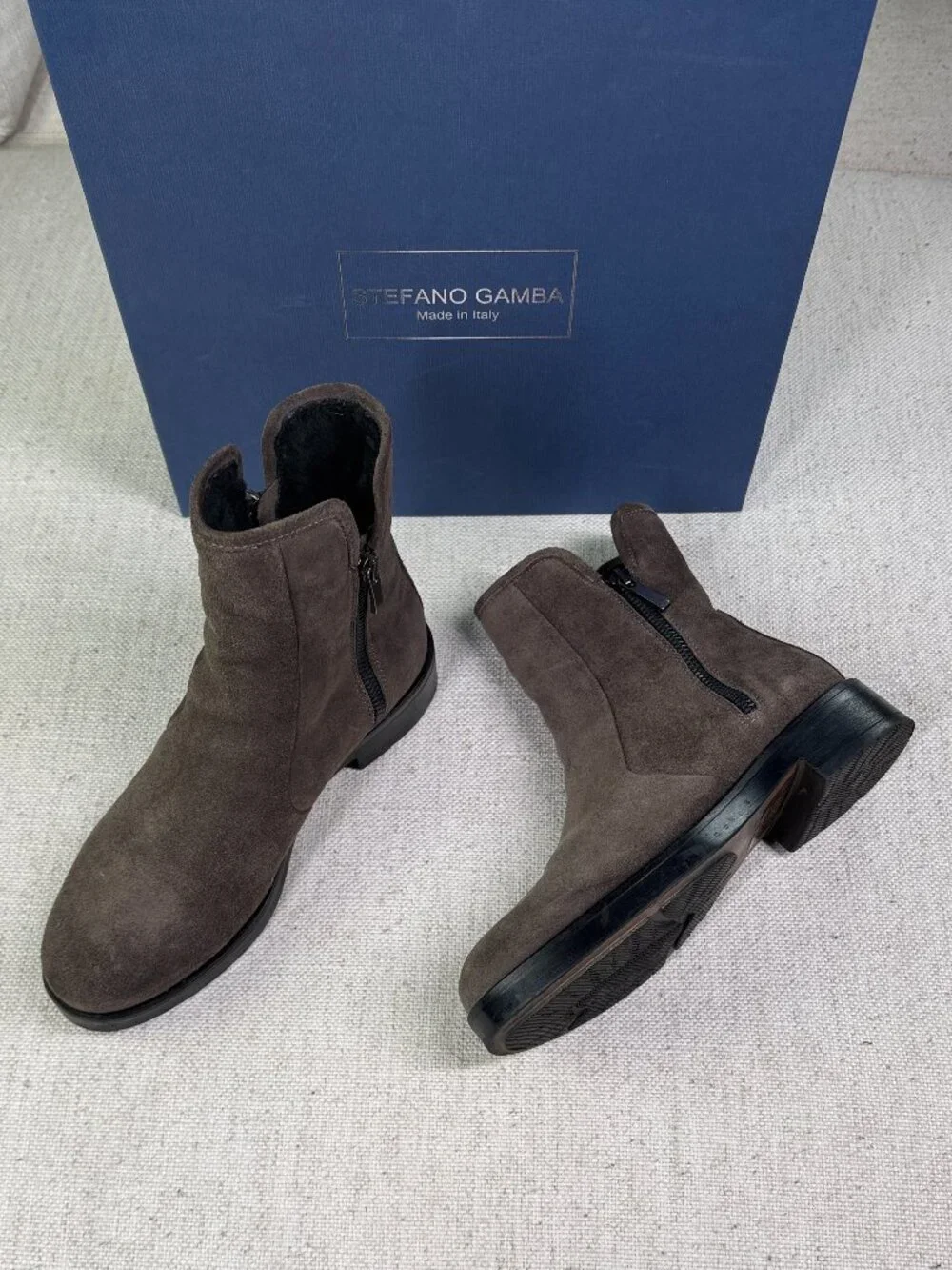 Stefano Gamba Italy Smoke Suede Shearling Lined Zipper Ankle Boots Size 7